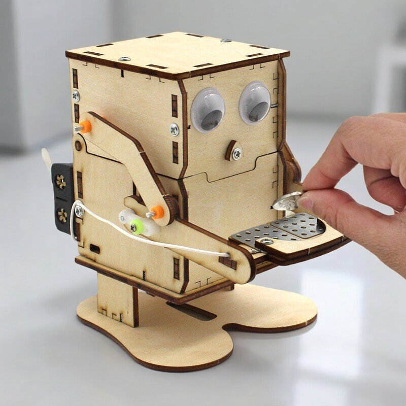 Science Project Robot - 나무 조립 DIY 로봇 동전 먹는